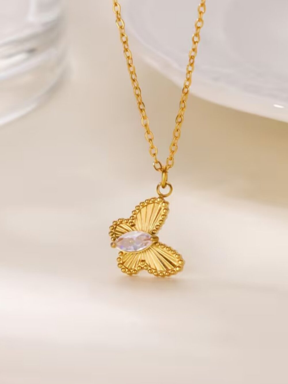 14K Gold Womens 1ct Diamond Butterfly Pendant Necklace Ladies 14K Silver Jewelry